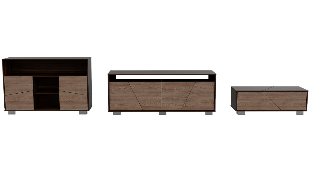 SET TUHOME FRAKTAL RACK TV70 + ARRIMO + MESA CENTRO HABANO MIEL - 2
