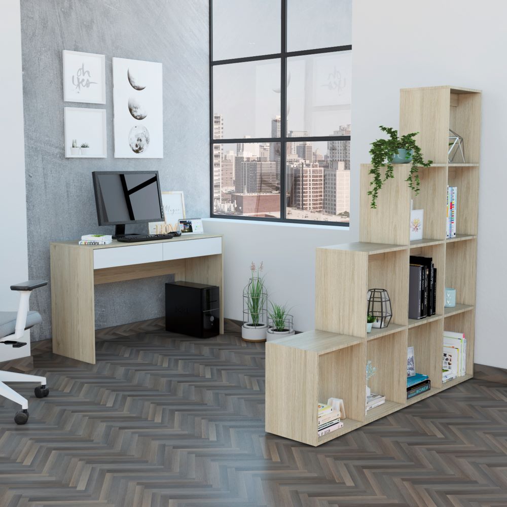 ESCRITORIO TUHOME OFFICE 120.2 CM + BIBLIOTECA ROVERE + BLANCO - 1