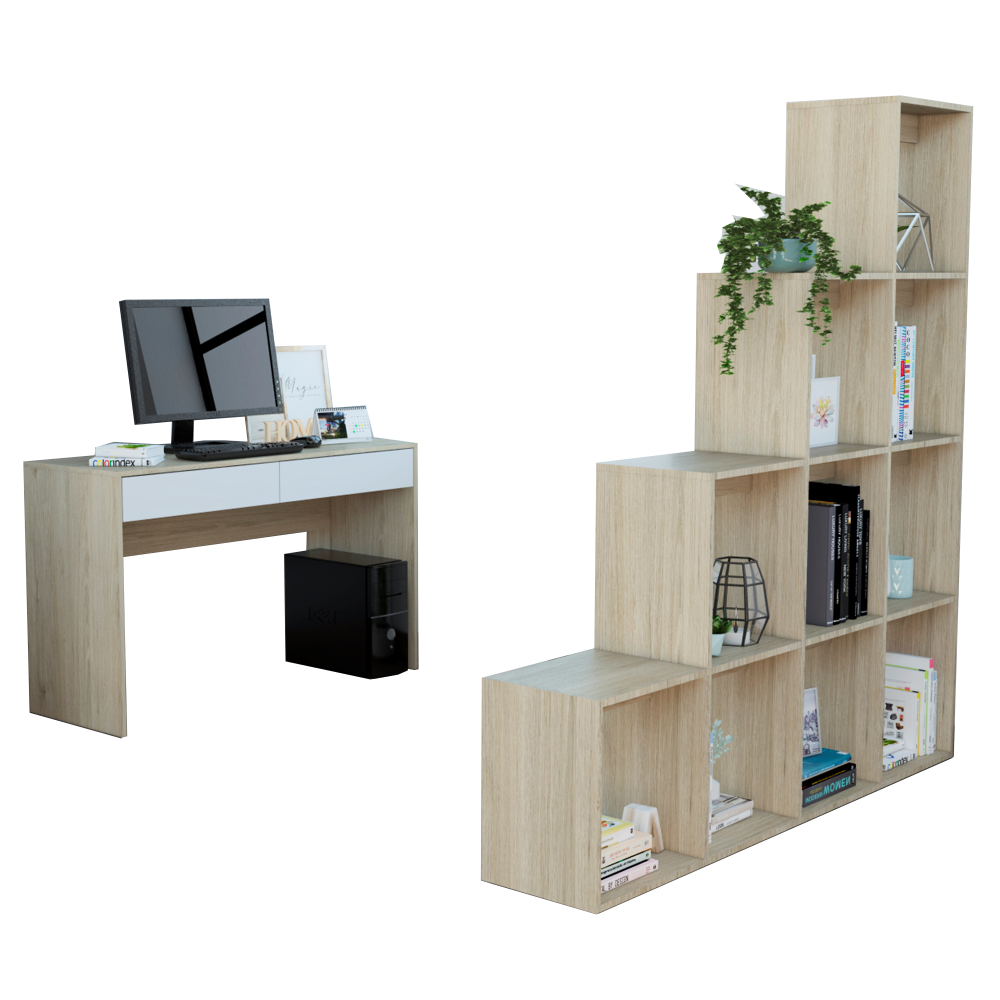 ESCRITORIO TUHOME OFFICE 120.2 CM + BIBLIOTECA ROVERE + BLANCO - 2