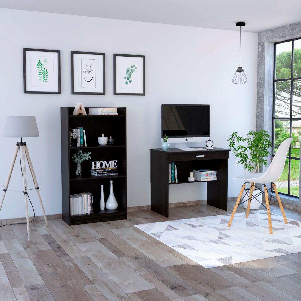 COMBO OFFICE 16 ESCRITORIO TUHOME MDF WENGUE + BIBLIOTECA - 1