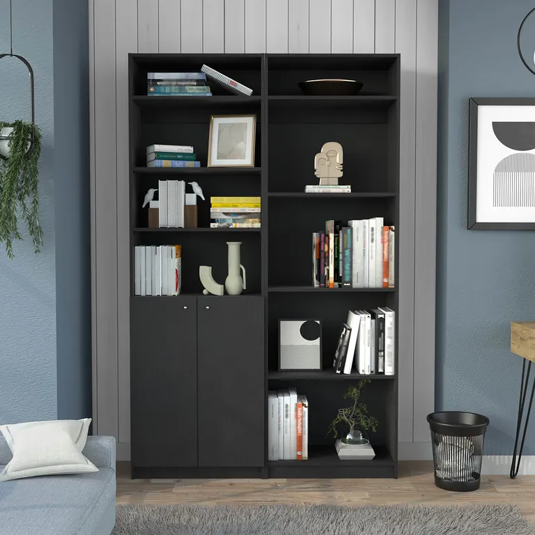 COMBO ESTANTES 9 NIVELES 2 PUERTAS + COMPLEMENTO HOME WENGUE - 1
