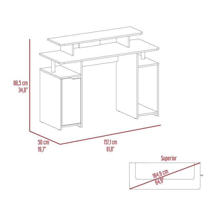 ESCRITORIO GAMER RECTO KERIA CON NIVEL PARA MONITOR 1 CAJON 1 PUERTA - WENGUE / CANTO BLANCO - 5