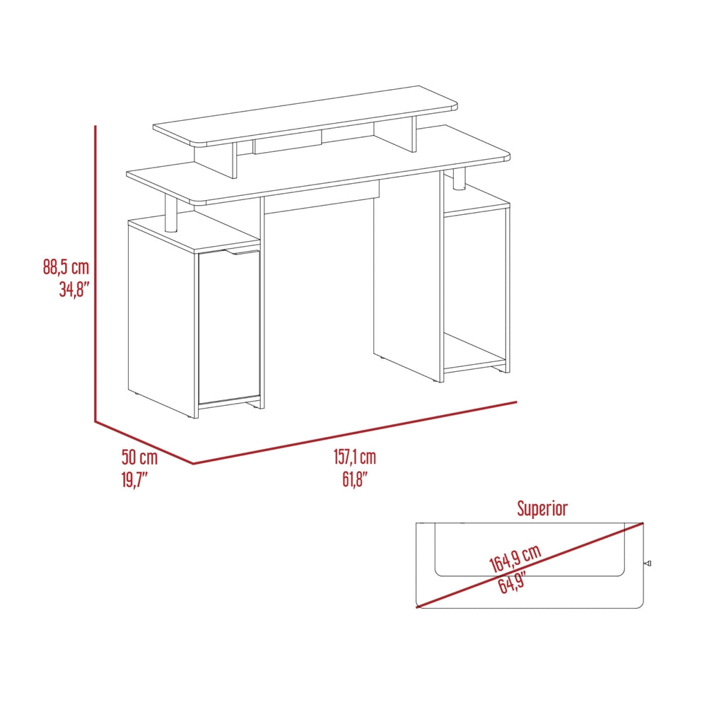 ESCRITORIO GAMER RECTO KERIA CON NIVEL PARA MONITOR 1 CAJON 1 PUERTA - WENGUE / CANTO BLANCO - 7