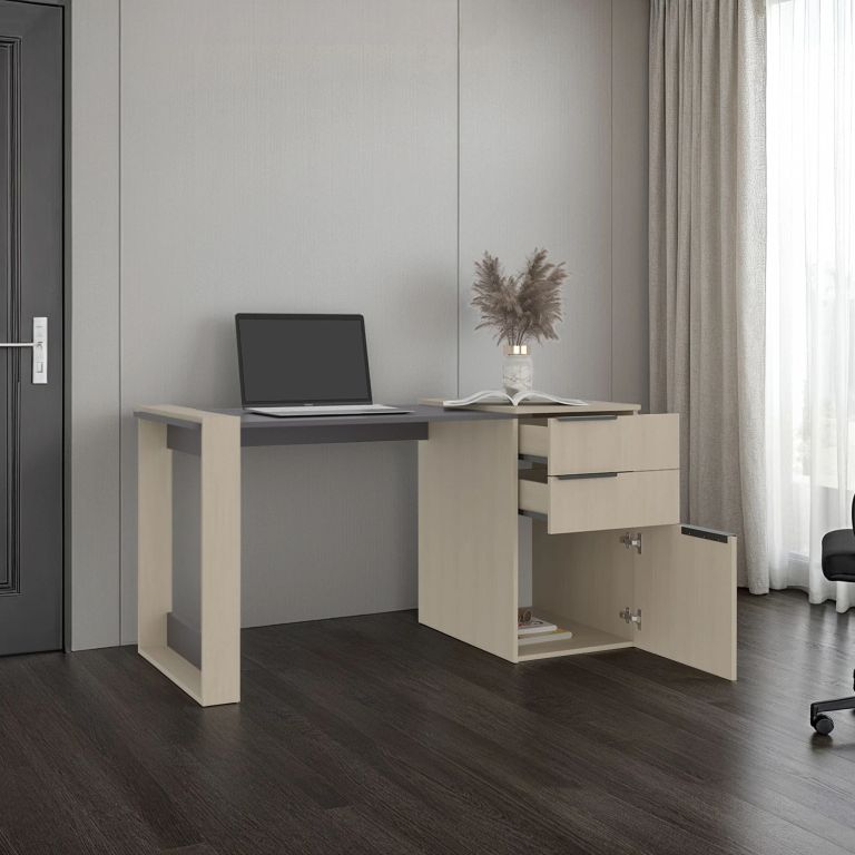 ESCRITORIO RECTO 2 CAJONES 1 PUERTA OFFICE 75,7X142X64,5 CM CARTAGENA Y PLOMO - 2