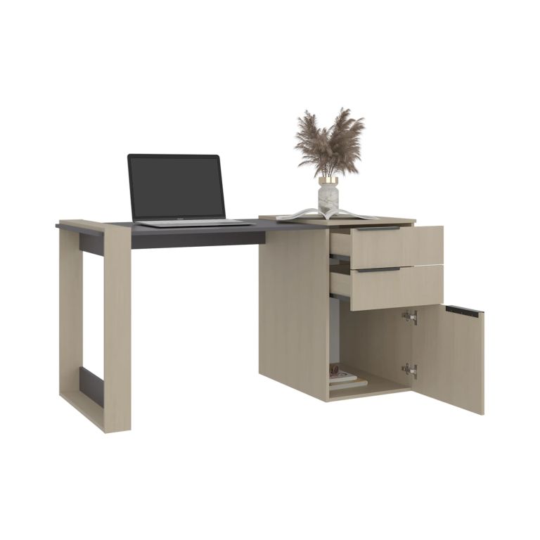 ESCRITORIO RECTO 2 CAJONES 1 PUERTA OFFICE 75,7X142X64,5 CM CARTAGENA Y PLOMO - 5