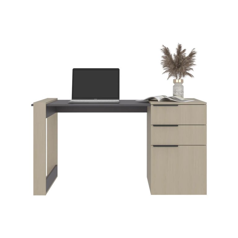 ESCRITORIO RECTO 2 CAJONES 1 PUERTA OFFICE 75,7X142X64,5 CM CARTAGENA Y PLOMO - 6