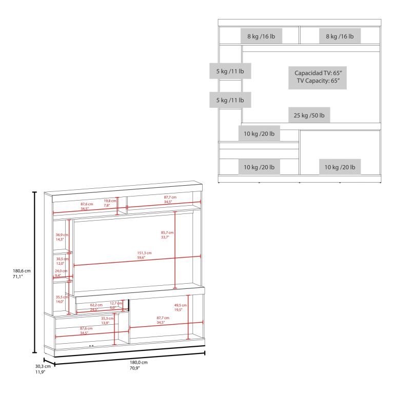 ESTANTE TV'65 2 PUERTAS DANTE BLANCO 180,6X180,0X30,3 CM - 7
