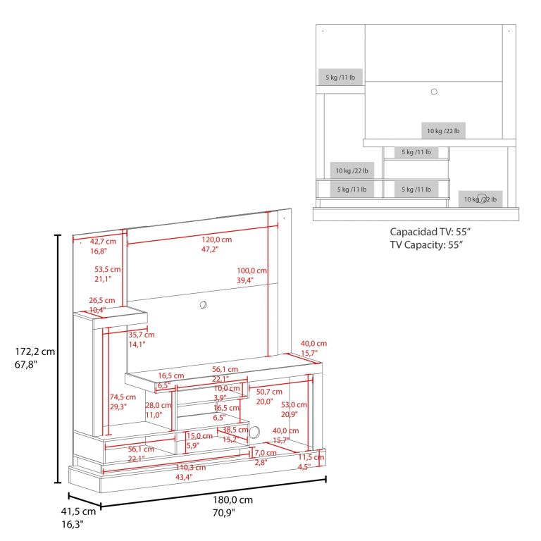 ESTANTE TV 55 ALCACERES 1 PUERTA NOGAL Y MIEL 172,2X180,0X41,5 CM - 7