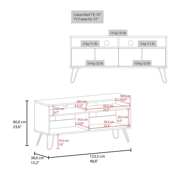 RACK TV55 4 PUERTAS VASSEL WENGUE Y CARTAGENA 60,0X123,5X38,6 CM - 7