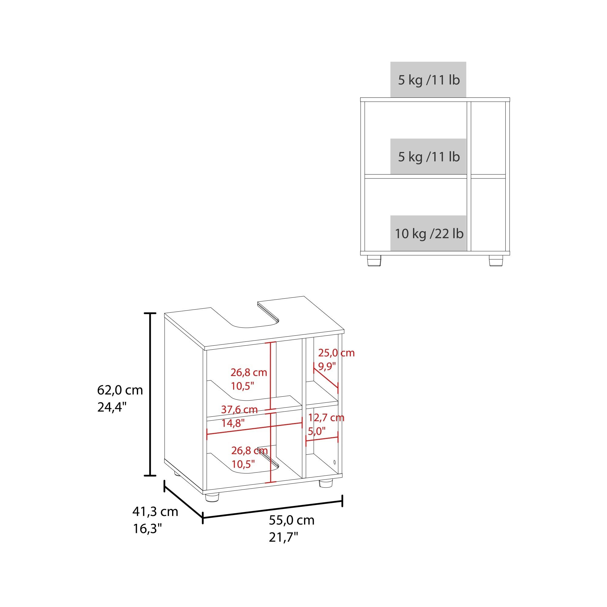 MUEBLE PARA LAVAMANOS 1 PUERTA PASCUALE BLANCO 62,0X55,0X41,3 CM - 6
