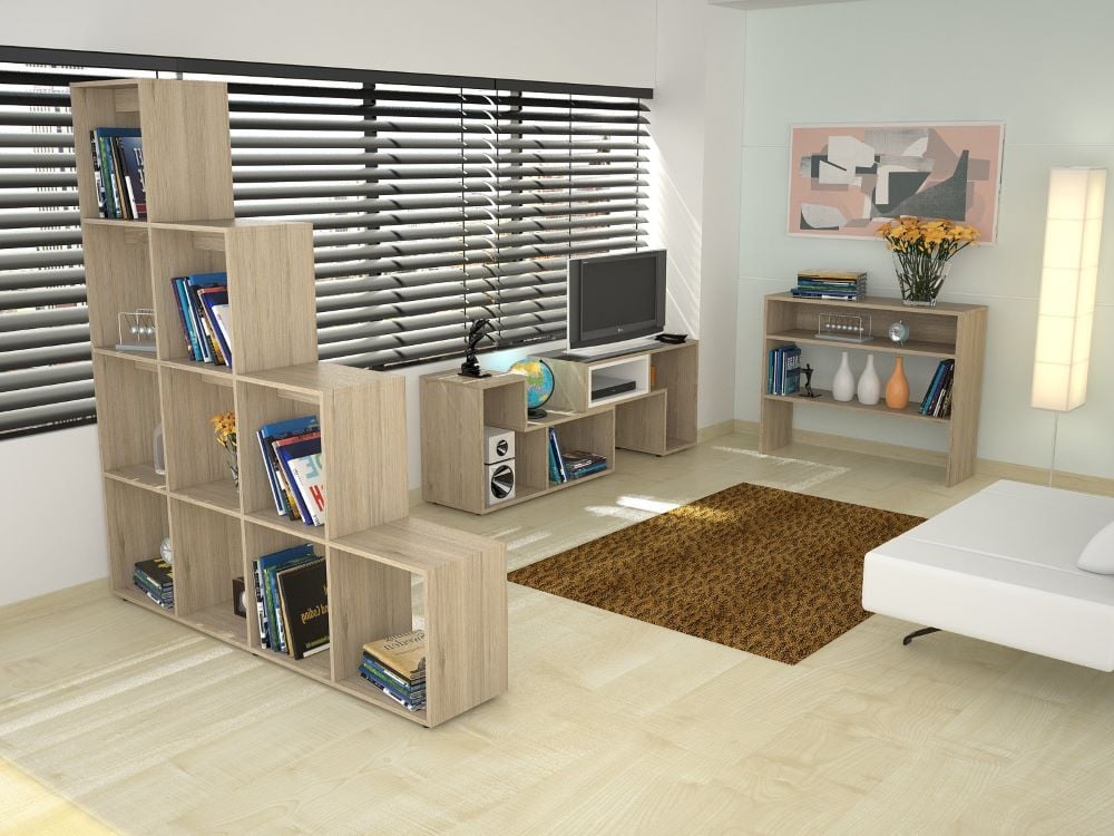SET TUHOME BEIJING RACK EXTENSIBLE TV40 + BIBLIOTECA ESCALERA + ARRIMO ROVERE - 1