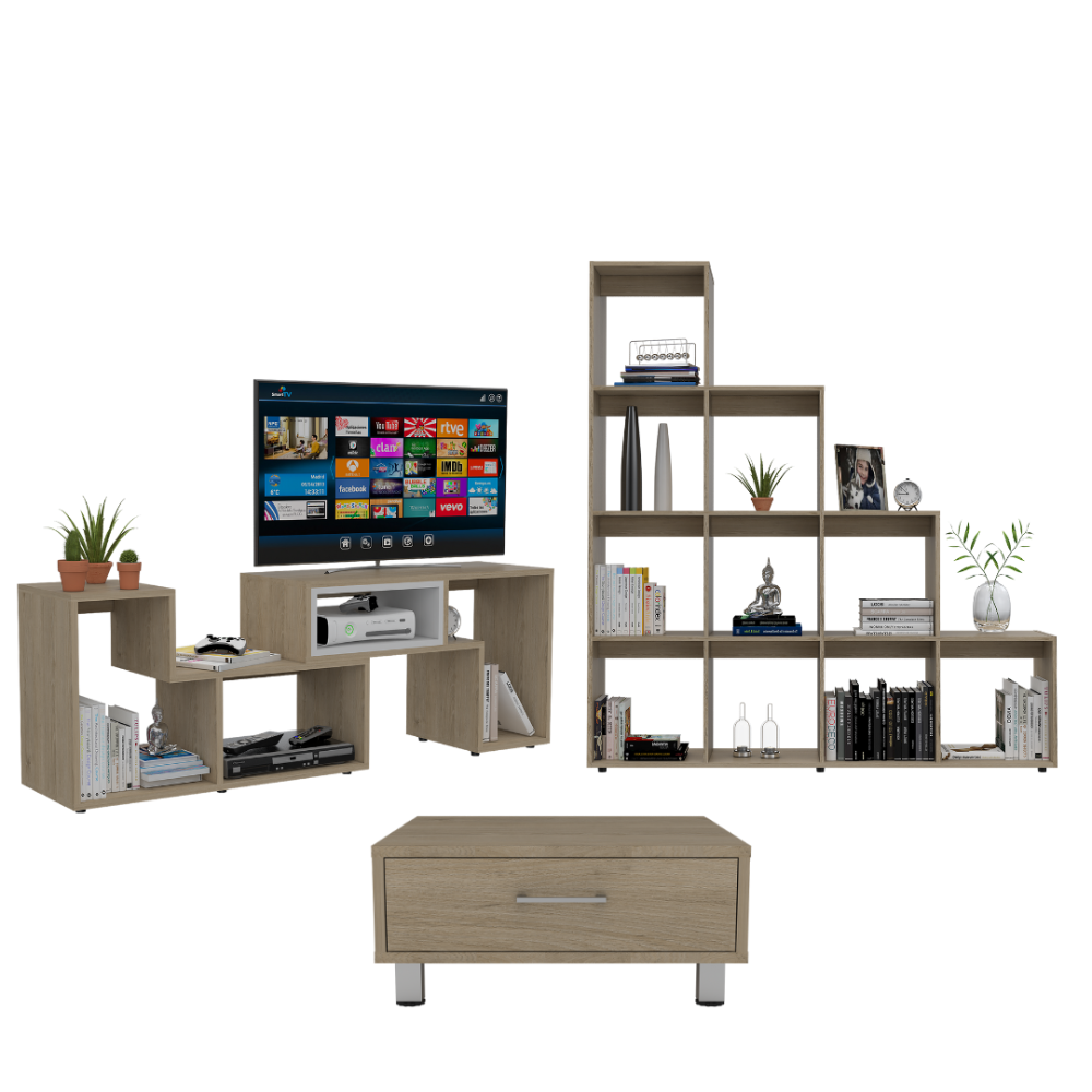 SET TUHOME BEIJING RACK EXTENSIBLE TV40 + BIBLIOTECA ESCALERA + MESA DE CENTRO ROVERE - 2