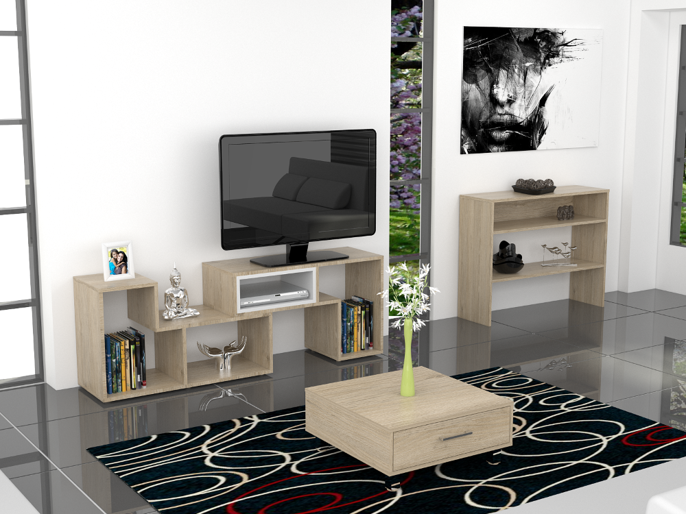 SET TUHOME BEIJING RACK EXTENSIBLE TV40 + ARRIMO + MESA DE CENTRO ROVERE - 1