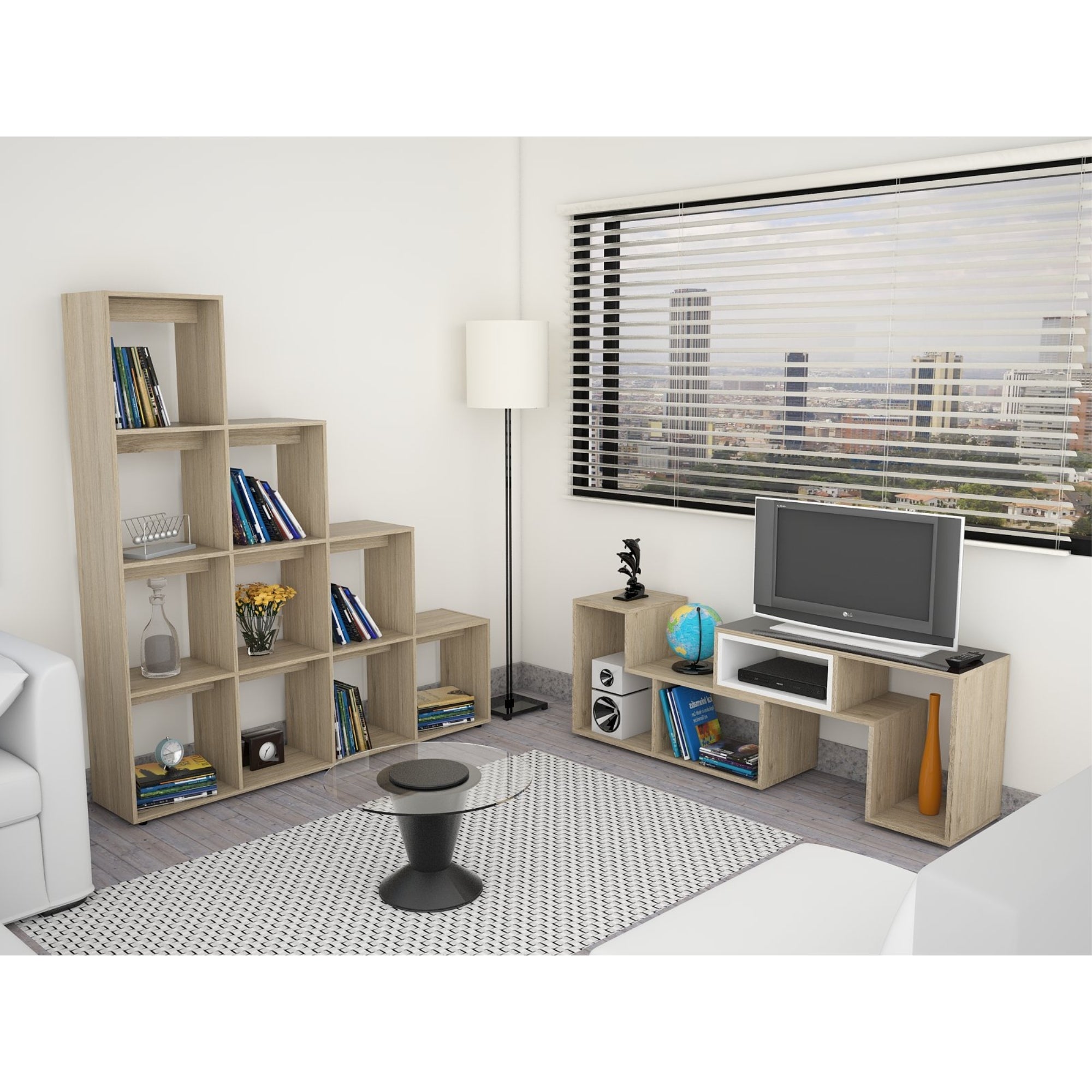 COMBO RACK EXTENSIBLE TV40 + BIBLIOTECA ESCALERA BEIJING ROVERE - 1