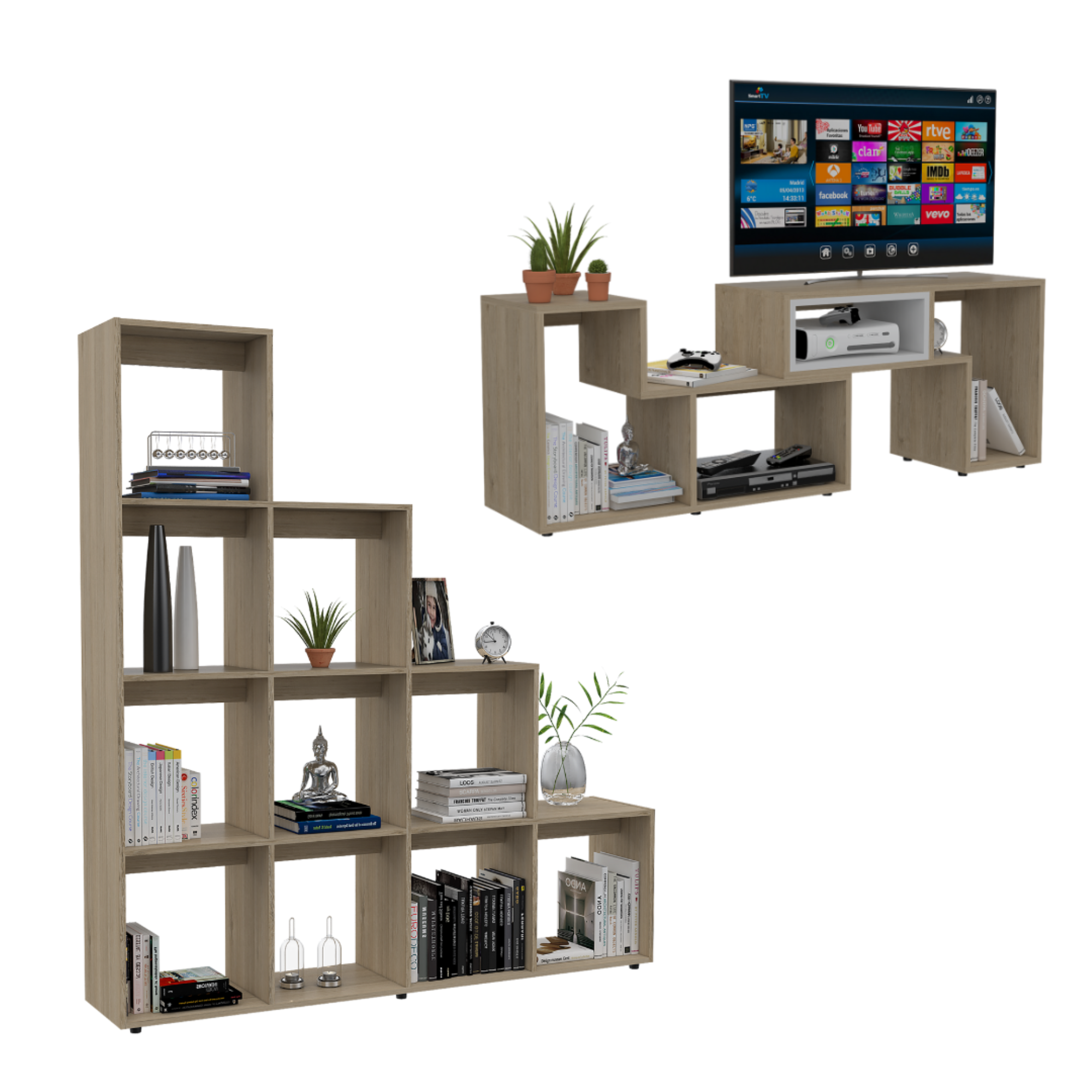 COMBO RACK EXTENSIBLE TV40 + BIBLIOTECA ESCALERA BEIJING ROVERE - 2