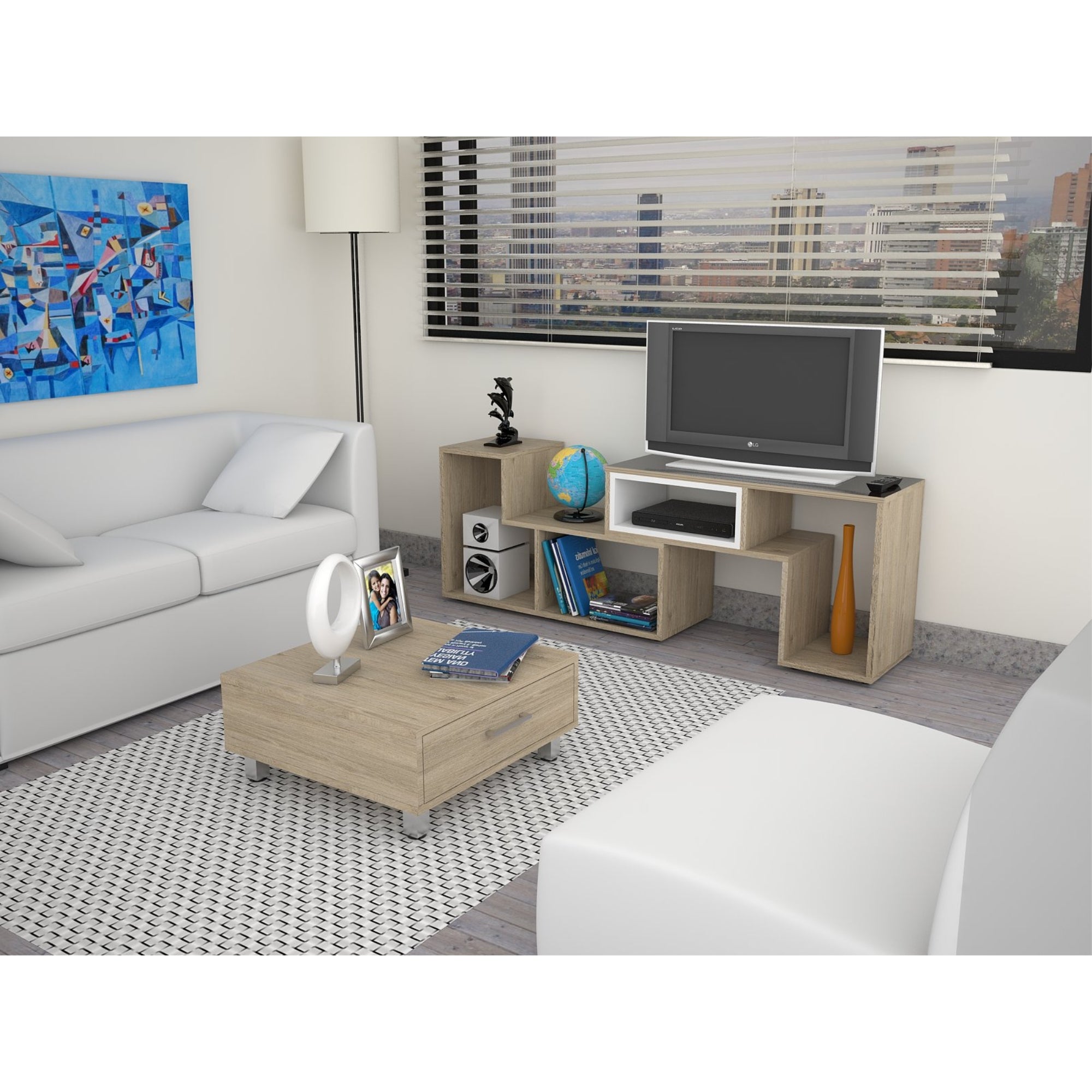 COMBO RACK EXTENSIBLE TV40 + MESA DE CENTRO BEIJING ROVERE - 1