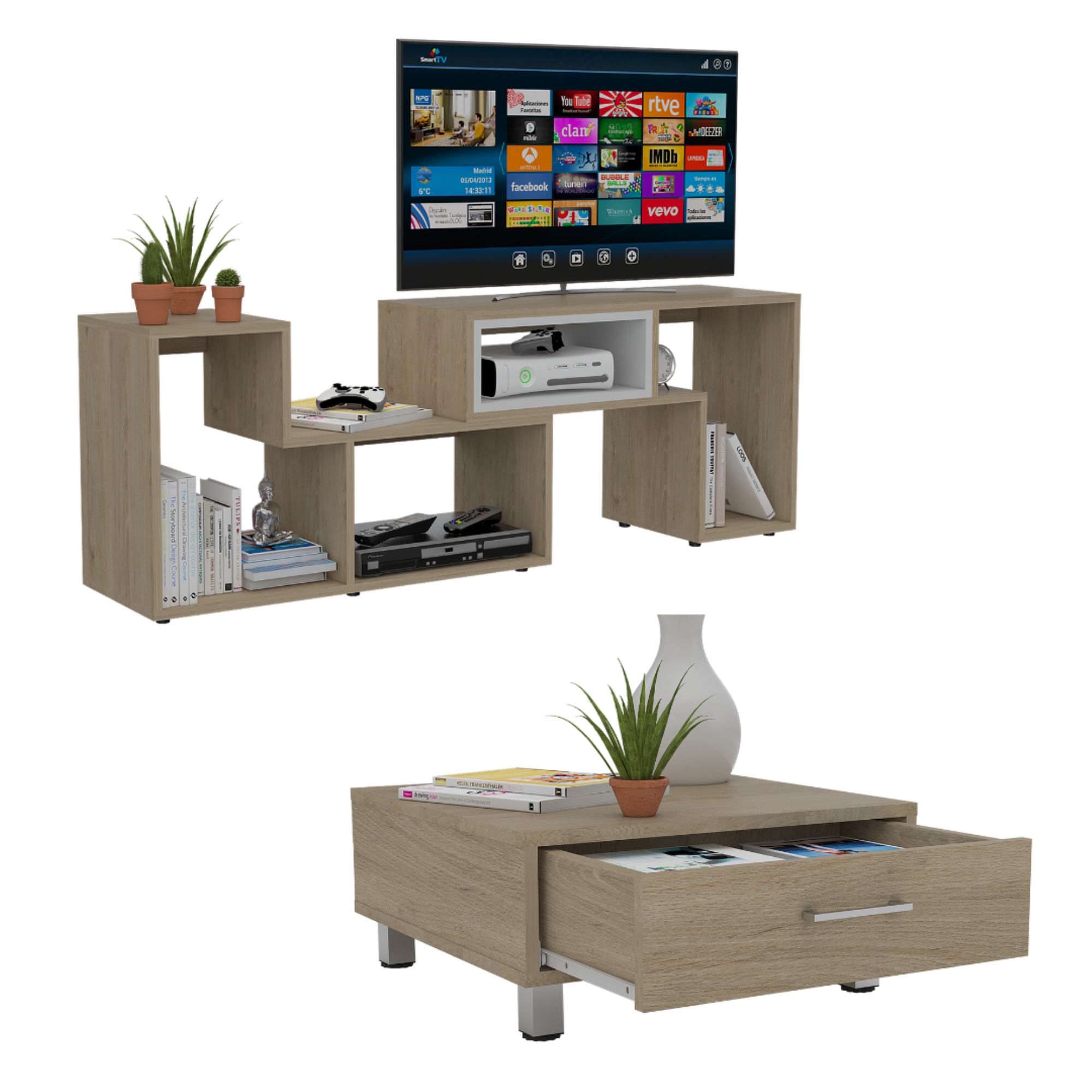 COMBO RACK EXTENSIBLE TV40 + MESA DE CENTRO BEIJING ROVERE - 2