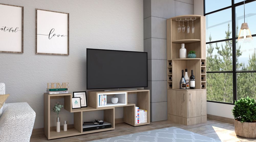 COMBO BAR ESQUINERO + RACK EXTENSIBLE TV 40' BEIJING ROVERE BLANCO - 1
