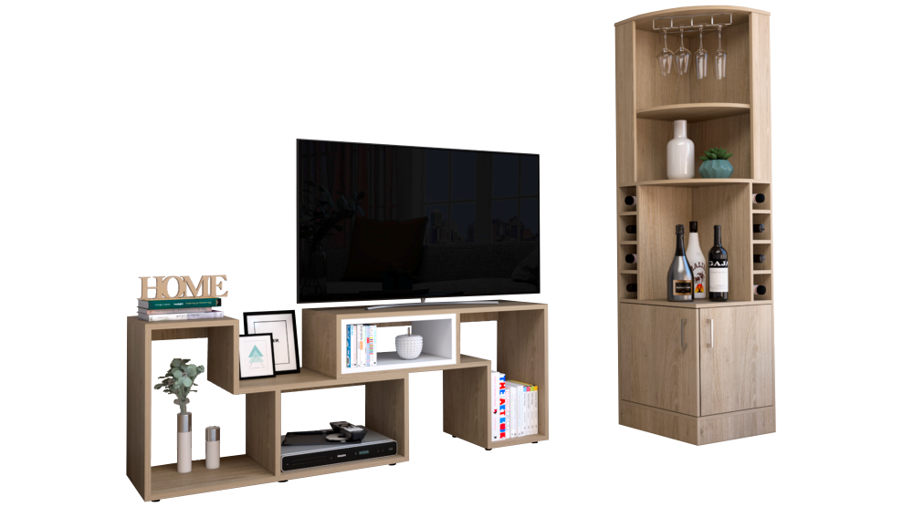 COMBO BAR ESQUINERO + RACK EXTENSIBLE TV 40' BEIJING ROVERE BLANCO - 2