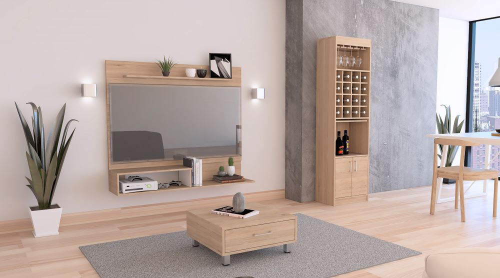 COMBO PANEL TV 55' + BAR + MESA DE CENTRO BEIJING ROVERE BLANCO - 1