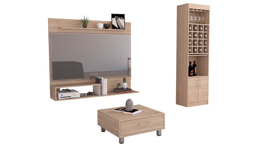 COMBO PANEL TV 55' + BAR + MESA DE CENTRO BEIJING ROVERE BLANCO - 2