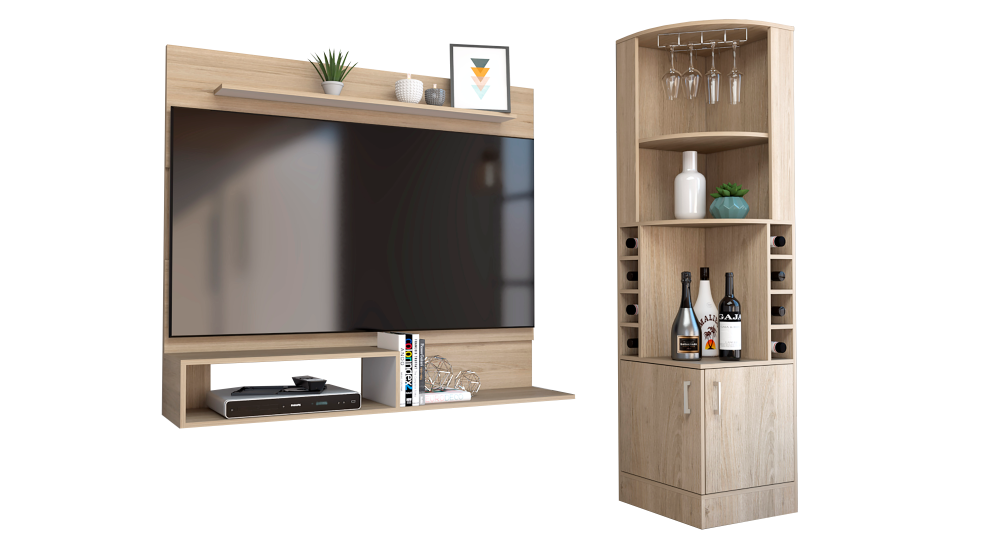 COMBO BAR ESQUINERO + PANEL TV 55' BEIJING ROVERE - 2