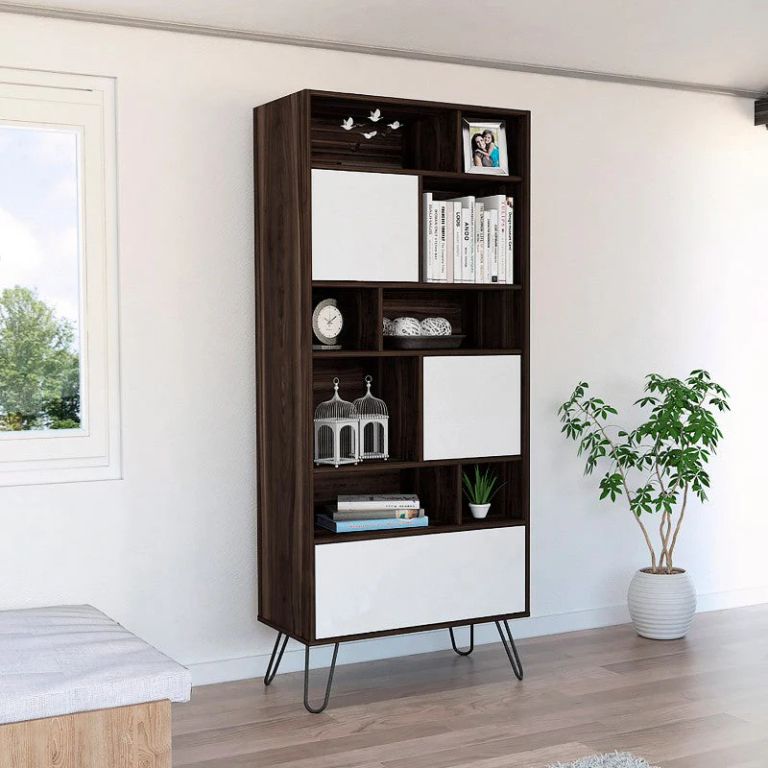 BIBLIOTECA 3 PUERTAS VASSEL CAFÉ Y BLANCO 171,2X72,3X38,6 CM - 1