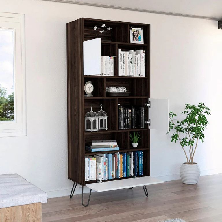 BIBLIOTECA 3 PUERTAS VASSEL CAFÉ Y BLANCO 171,2X72,3X38,6 CM - 2