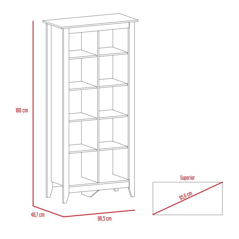 LIBRERO ESSENTIAL 10 ESPACIOS WENGUE 180X86.5X40.7 CM - 6