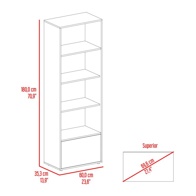 BIBLIOTECA 1 PUERTA FUNES ECO WENGUE 180,0X60,0X35,3 CM - 7