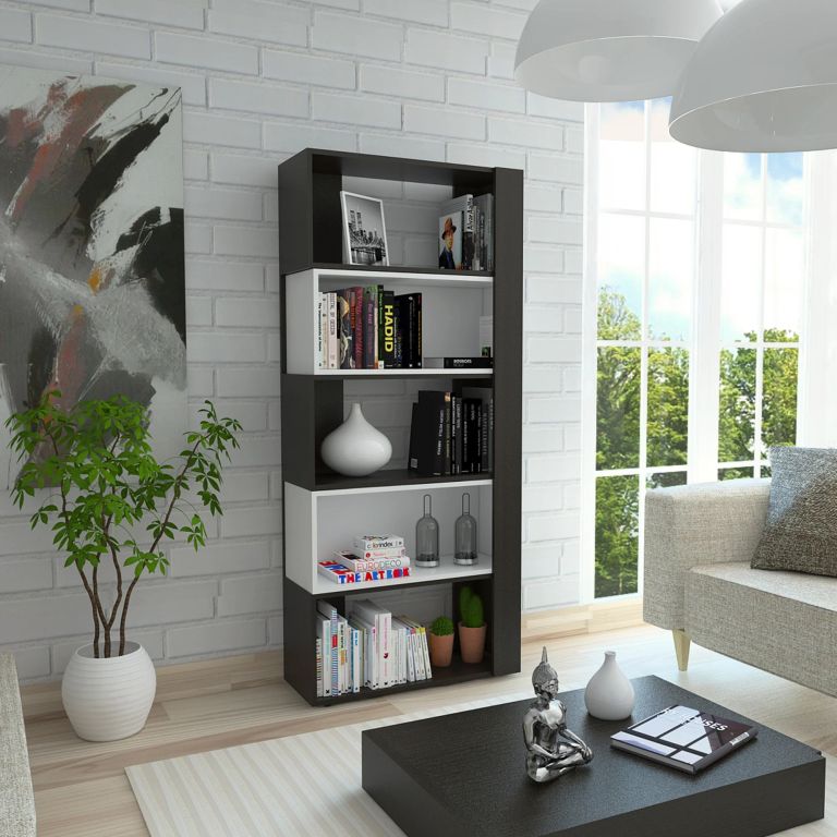 BIBLIOTECA 2 MODULOS MÓVILES BEIJING WENGUE Y BLANCO 161,5X70,2X28,6 CM - 1
