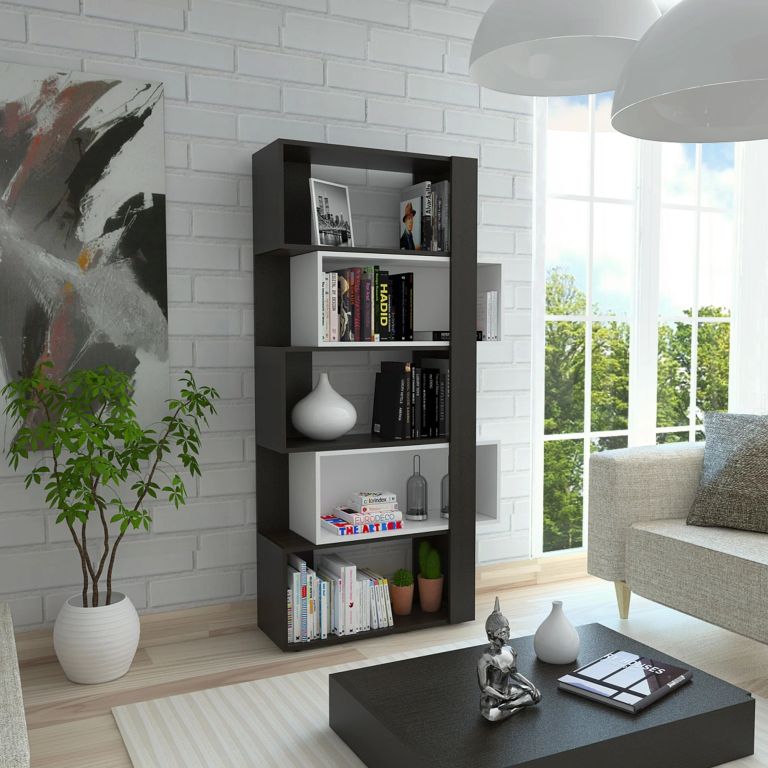 BIBLIOTECA 2 MODULOS MÓVILES BEIJING WENGUE Y BLANCO 161,5X70,2X28,6 CM - 2