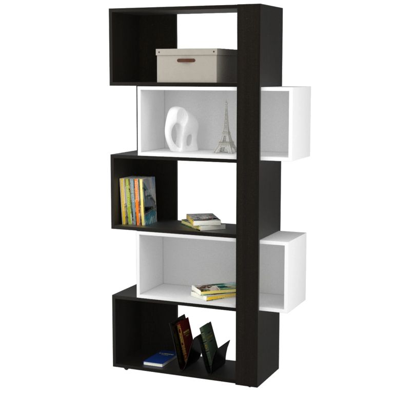 BIBLIOTECA 2 MODULOS MÓVILES BEIJING WENGUE Y BLANCO 161,5X70,2X28,6 CM - 3