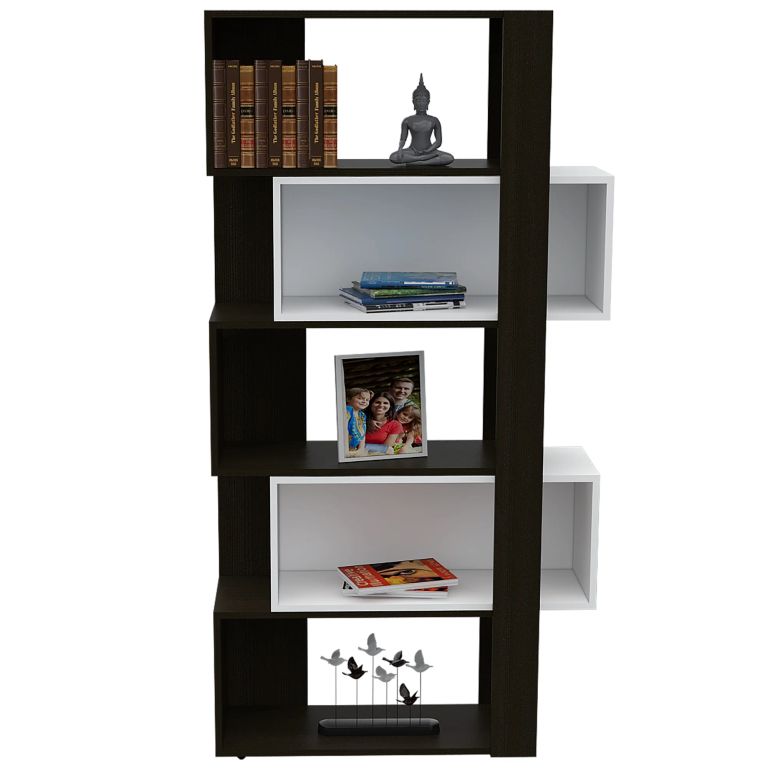 BIBLIOTECA 2 MODULOS MÓVILES BEIJING WENGUE Y BLANCO 161,5X70,2X28,6 CM - 4