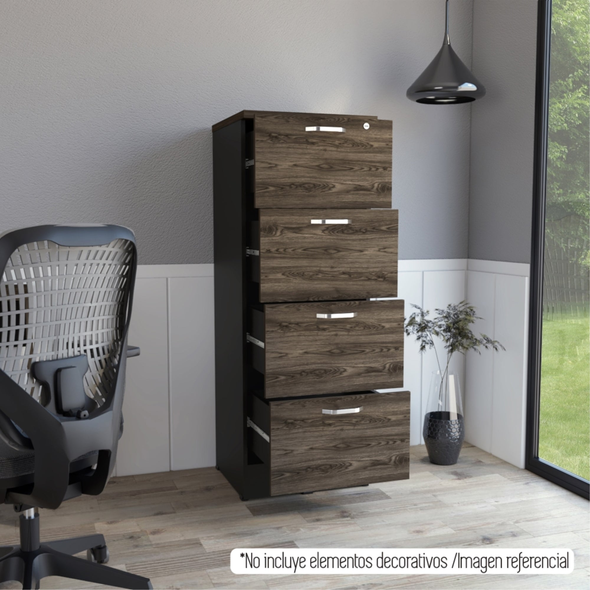ARCHIVADOR ALTO HOME OFFICE 4 CAJONES COÑAC Y NEGRO - 5
