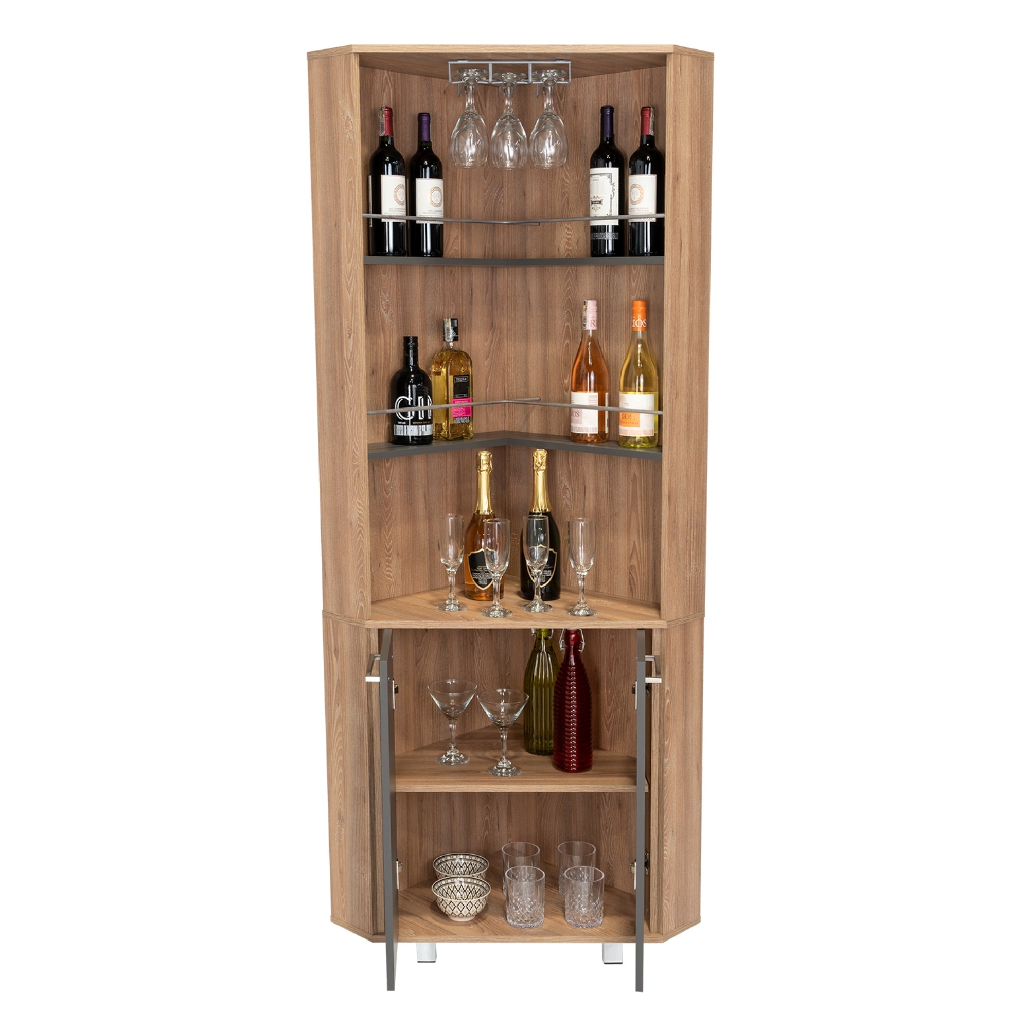 BAR ALTO ESQUINERO CARMENERE 2 PUERTAS MIEL Y PLOMO - 3