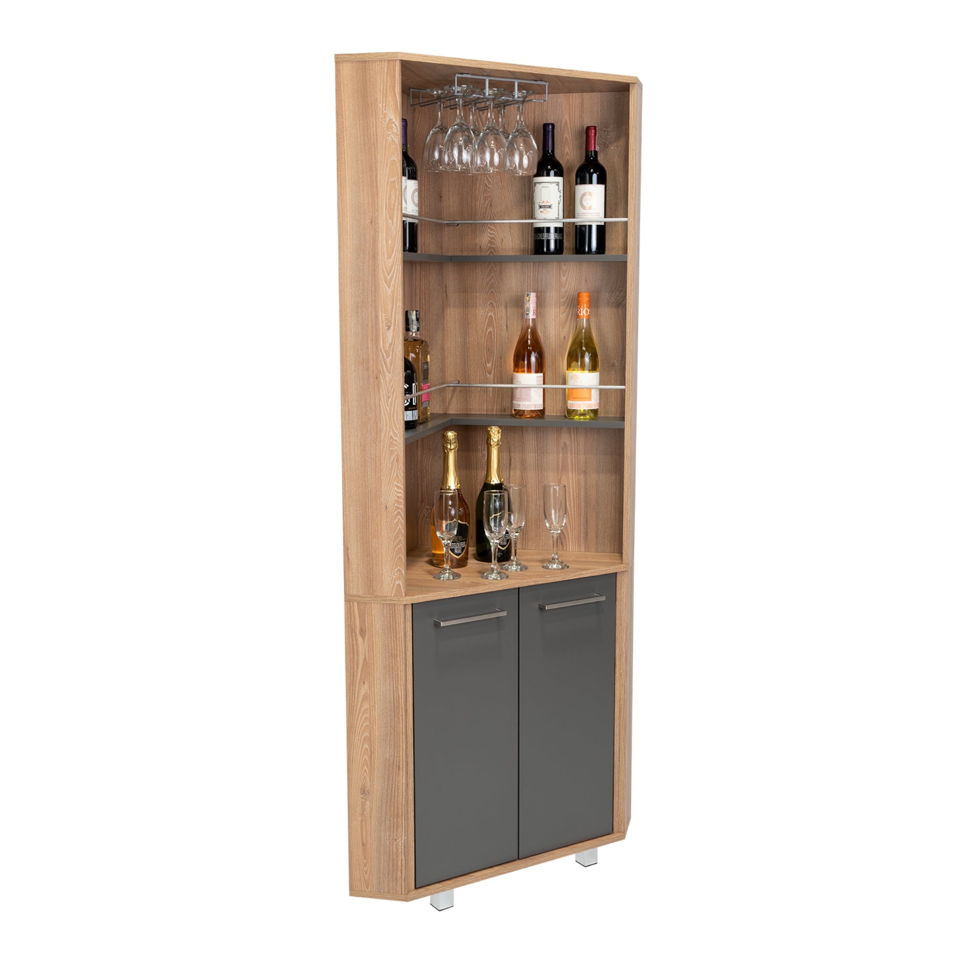 BAR ALTO ESQUINERO CARMENERE 2 PUERTAS MIEL Y PLOMO - 4