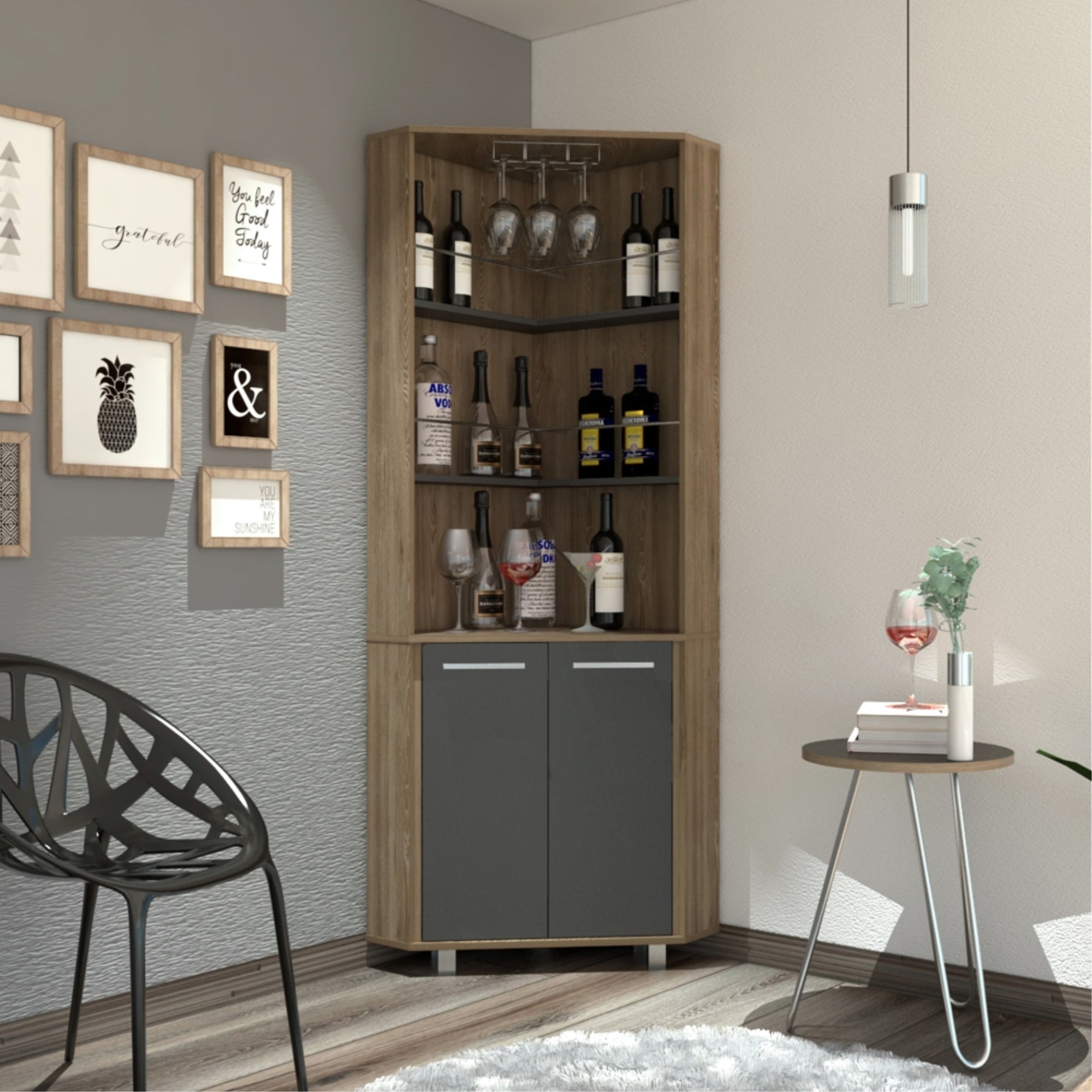 BAR ALTO ESQUINERO CARMENERE 2 PUERTAS MIEL Y PLOMO - 5