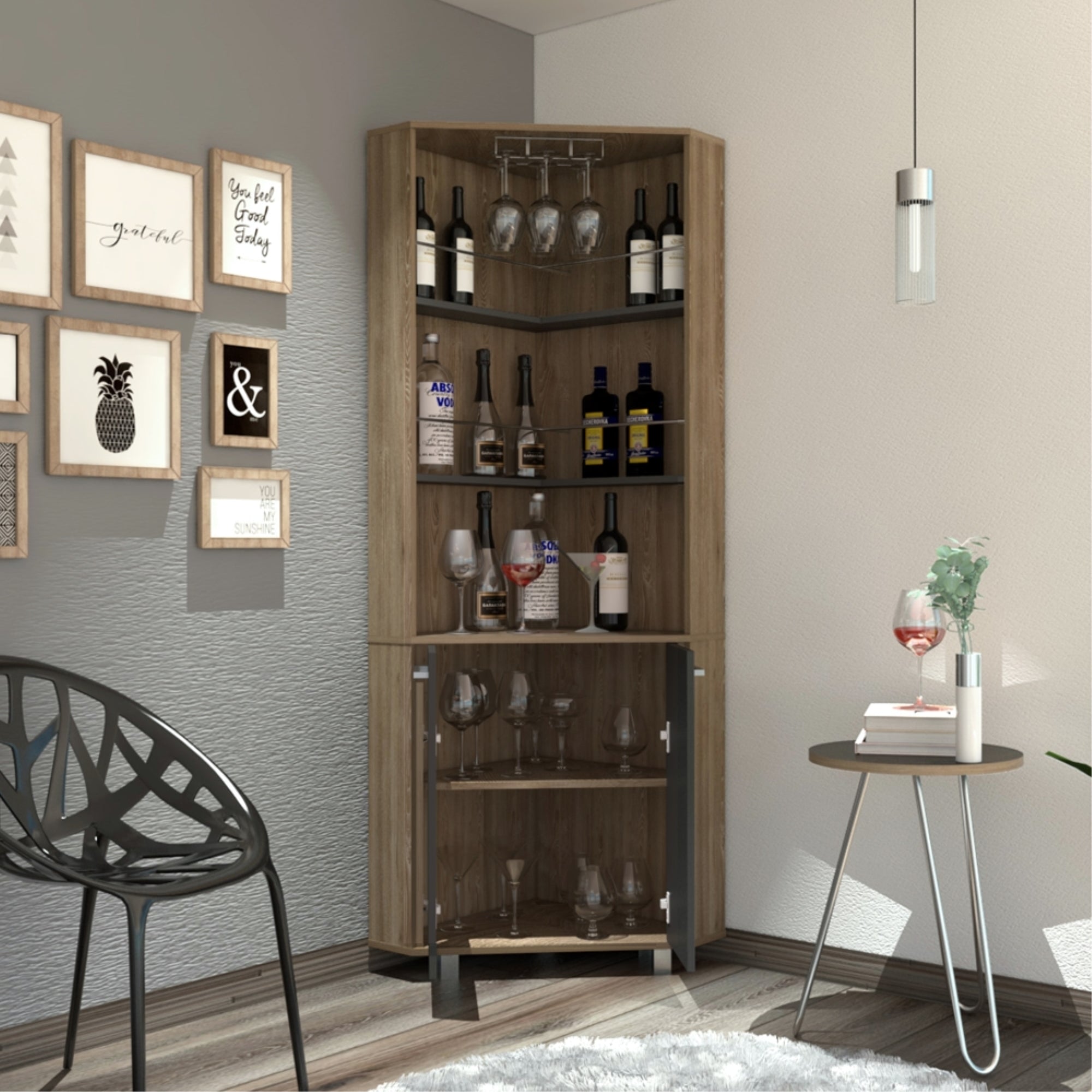 BAR ALTO ESQUINERO CARMENERE 2 PUERTAS MIEL Y PLOMO - 6