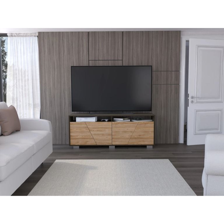 RACK TV 70 4 PUERTAS FRAKTAL CAFÉ Y MIEL 61,3X155,5X39,6 CM - 1