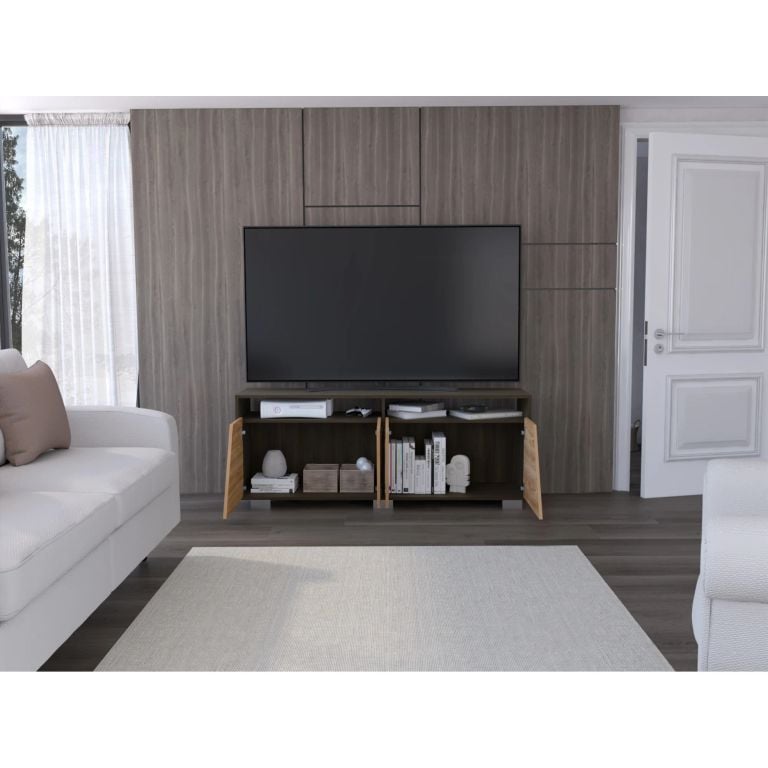 RACK TV 70 4 PUERTAS FRAKTAL CAFÉ Y MIEL 61,3X155,5X39,6 CM - 2