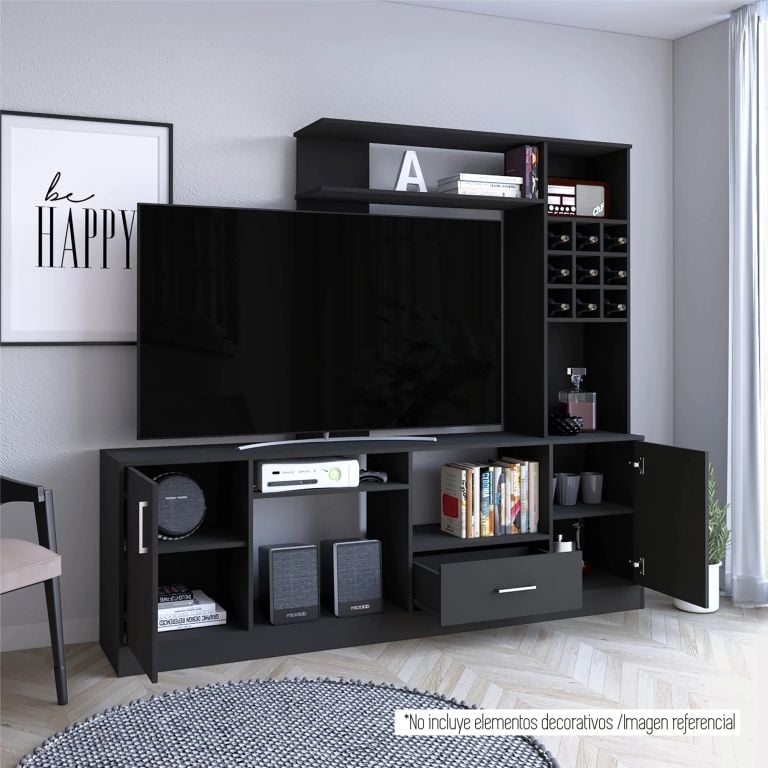 ESTANTE BAR TV 60 9 BOTELLEROS BEIJING WENGUE 180,7X200,0X37,6 CM - 2
