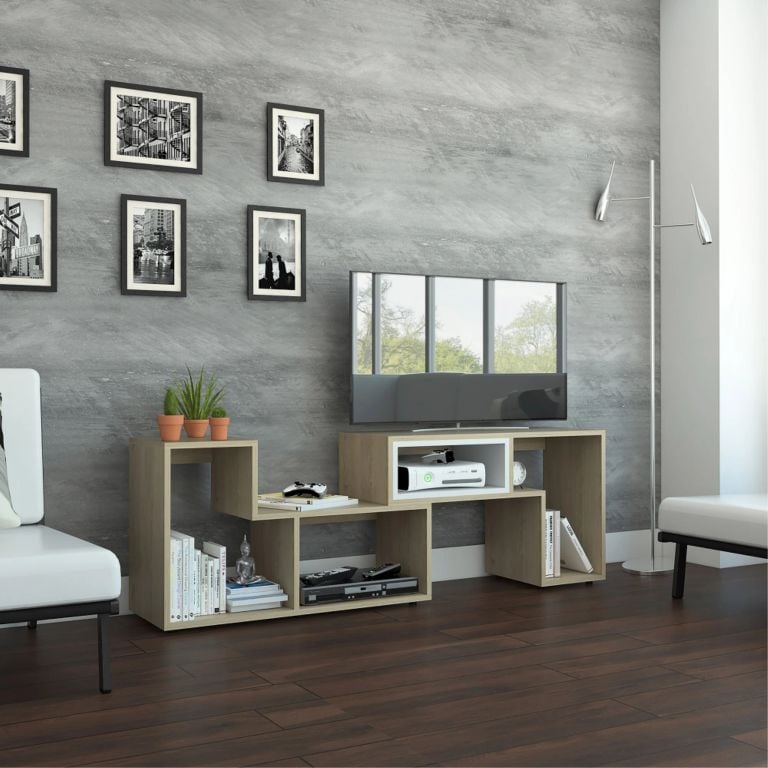 RACK TV 40 EXTENSIBLE 120-160 CM ROVERE Y BLANCO - 2