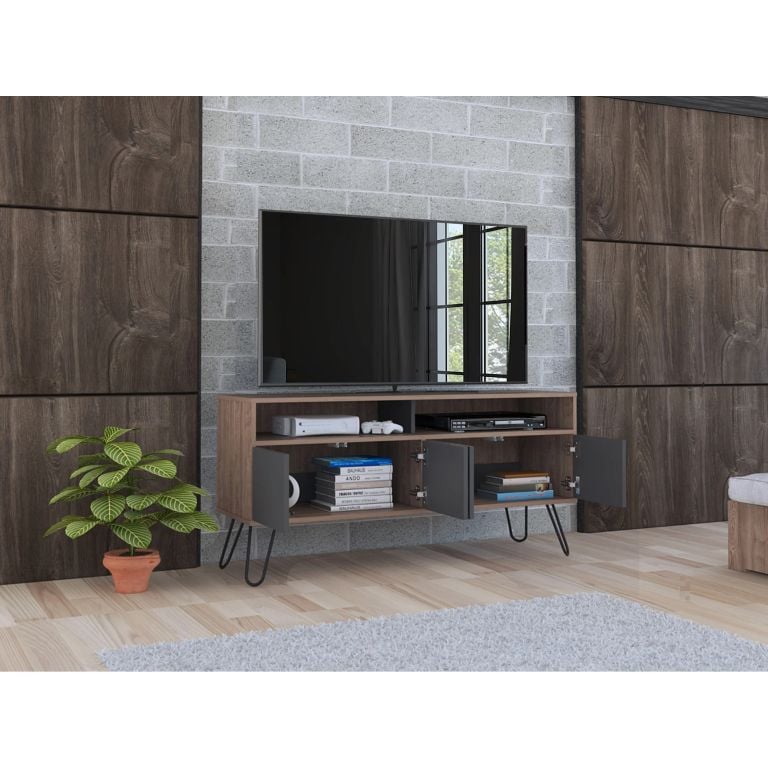 RACK TV 55 4 PUERTAS VASSEL MIEL Y PLOMO 60,6X123,5X38,6 CM - 2