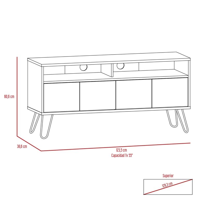 RACK TV 55 4 PUERTAS VASSEL MIEL Y PLOMO 60,6X123,5X38,6 CM - 7