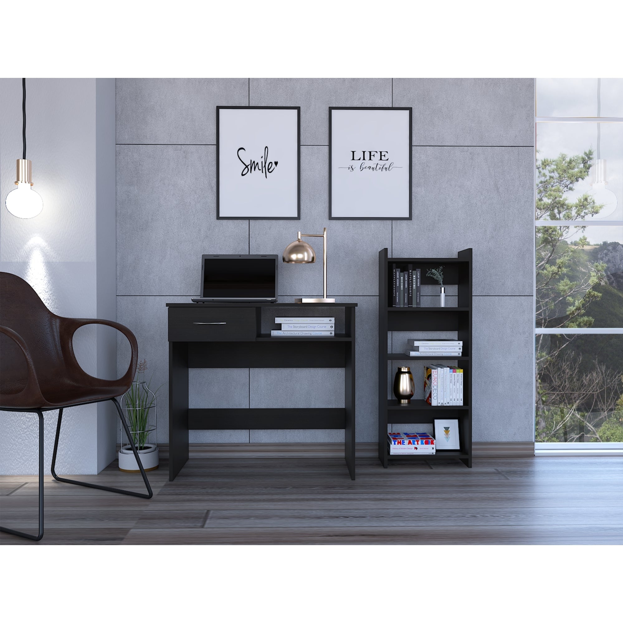 SET ESCRITORIO Y BIBLIOTECA 4 NIVELES OFFICE W-80 WENGUE - 5