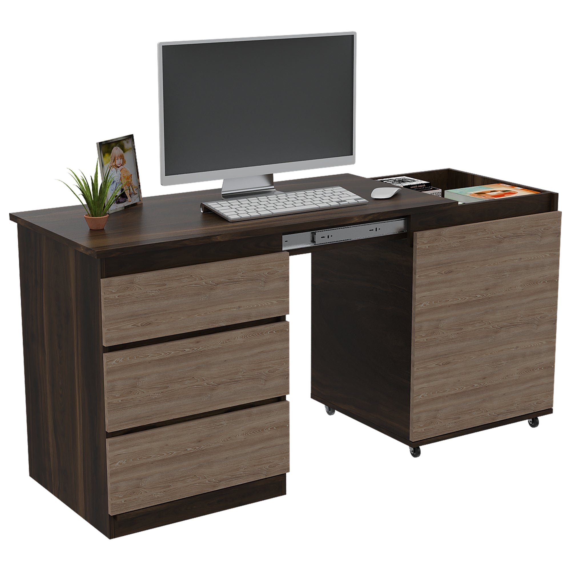 ESCRITORIO EXTENSIBLE 3 CAJONES 1 PUERTA OFFICE HABANO Y MIEL - 3