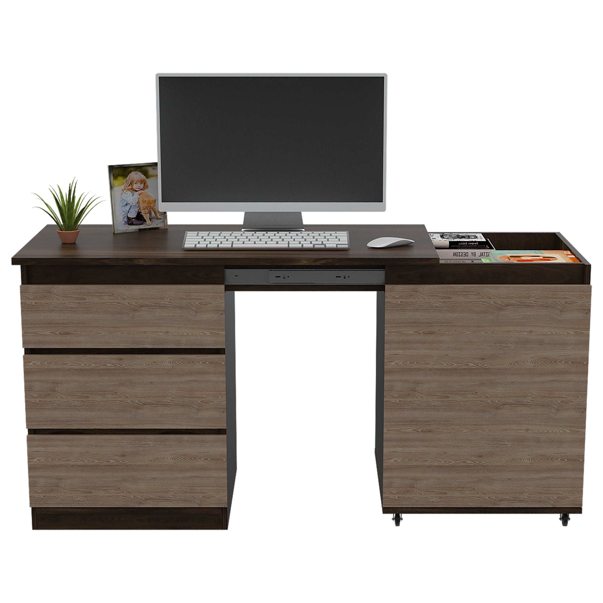 ESCRITORIO EXTENSIBLE 3 CAJONES 1 PUERTA OFFICE HABANO Y MIEL - 4