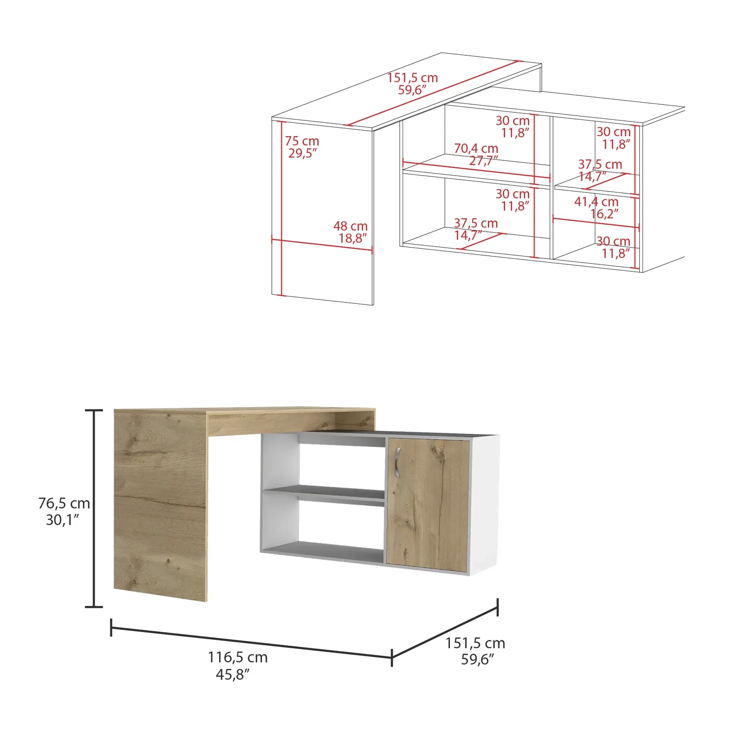 ESCRITORIO EN L 1 PUERTA AXIS 76,5X151,5X116,5 CM - 7