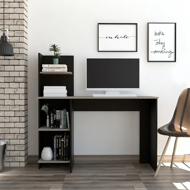 ESCRITORIO CON BIBLIOTECA OFFICE WENGUE Y CENIZA 110,6X110,0X43,5 CM - 1
